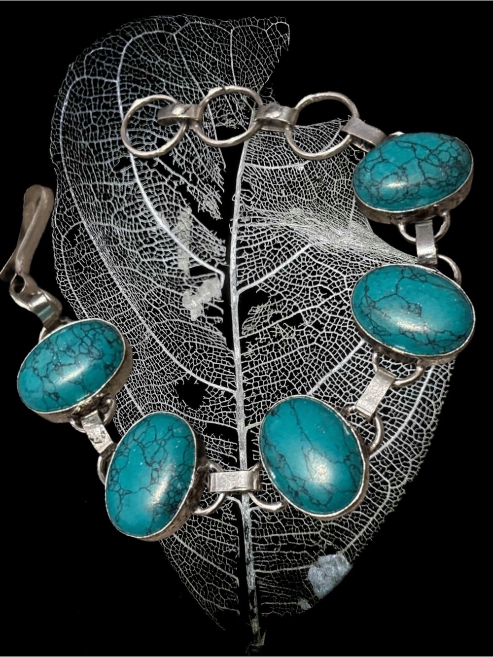 Navajo Style Turquoise and Silver Bracelet 7” length